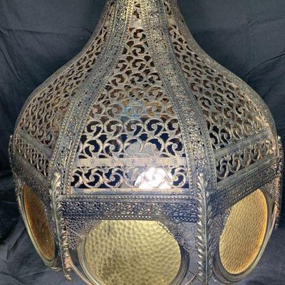 Vintage Amber Glass Intricate Brass Shade
