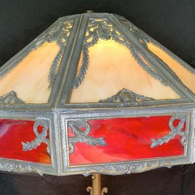 Cream & Red Slag Glass 16 Panel Shade
