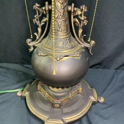 Antique Ornate Rococo 3-Light Gilt Table Lamp
