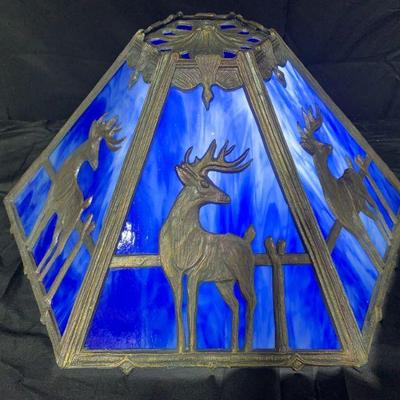 Blue Slag Glass and Metal Deer Shade