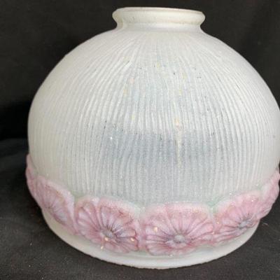 Vintage Frosted Reverse Painted Pink Flower Shade
