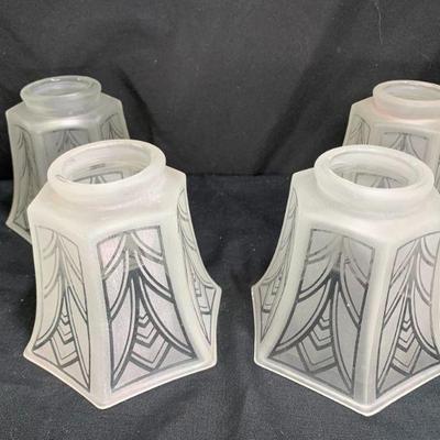 4 Vintage Frosted Art Deco Hexagon Light Shades
