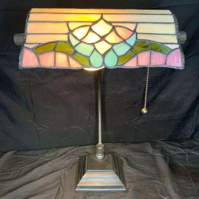 Adjustable Metal & Stained Glass Desk Lamp
