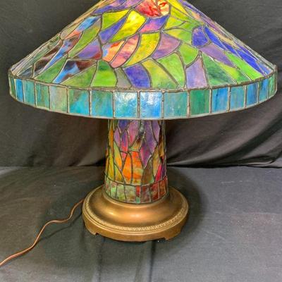 Colorful Leaded Glass Lampshade & Lighted Base
