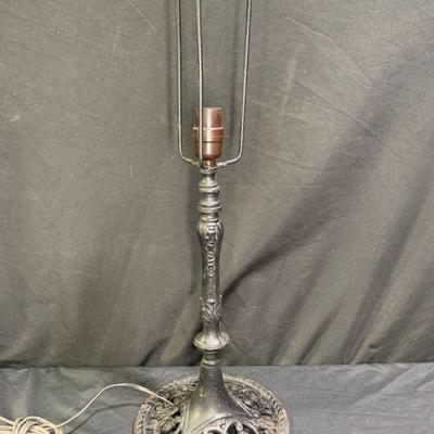 Antique Black Iron Stained Glass Lamp Base

