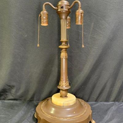 Vintage 3-Light Footed Marble & Metal Lamp Base
