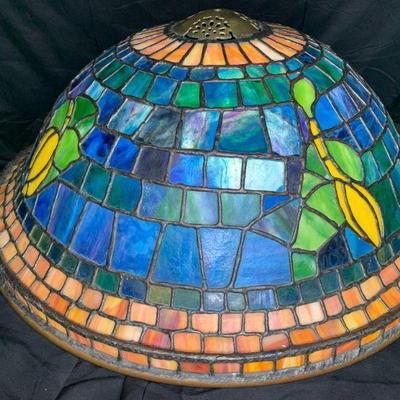 Orange & Blue Floral Leaded Glass Shade
