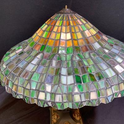 Green & Yellow Handmade Leaded Glass Shade
