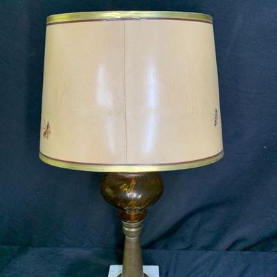 Vintage Amber Glass & Marble w/ Butterfly Shade
