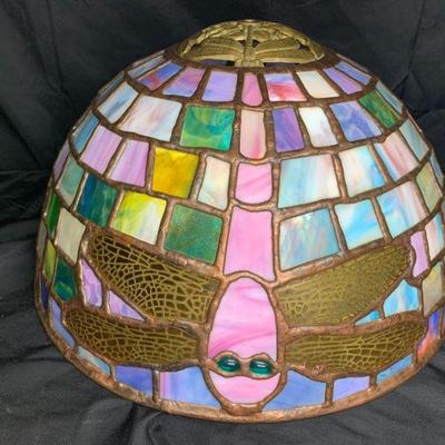 Pastel Stained Leaded Pink Dragonfly Shade
