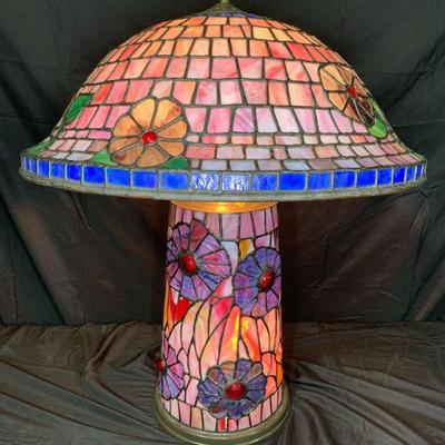 Pink & Purple Leaded Stained Glass Lamp
