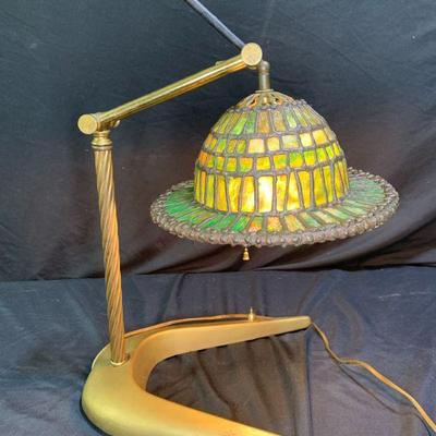 Adjustable Green & Yellow Stained Glass Lamp
