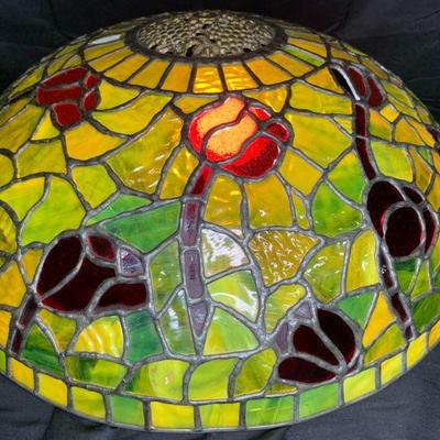 Green & Red Floral Leaded Glass Shade
