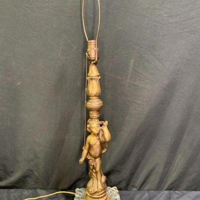Vintage Glass Base Cherub Table Lamp