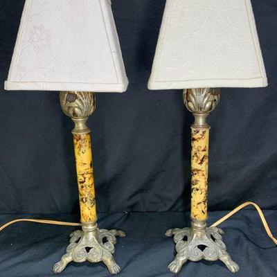Pair Faux Tortoises Mid-Century Bedside Lamps
