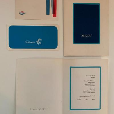 Vtg. United Airline menus. Please read menu in lower left - and now a bag of peanuts.