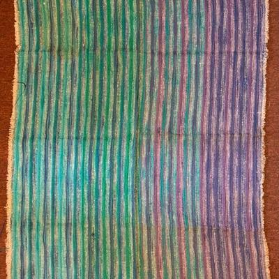 Vtg. loom woven scatter rug. Excel. cond. Stored in attic out of the sun. 42 x 54â€.