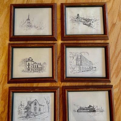 Lot 069-LR: Six Small Pen-and-Ink Drawings by John Runions
