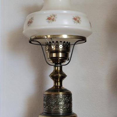 Vintage Hurricane Brass & Glass Parlor Lamp