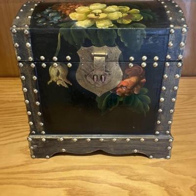 Wooden Chest w/ Painted Flowers:12.5 x 10 x 13Tall