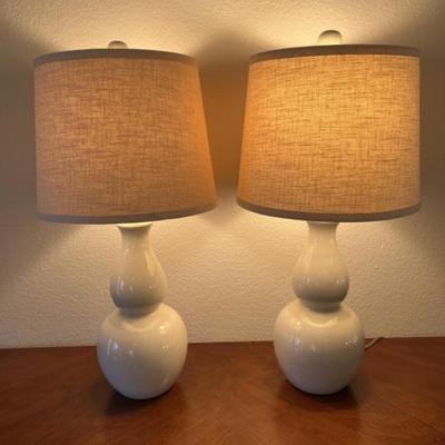 Pair White Ceramic Table Lamps with Shades
