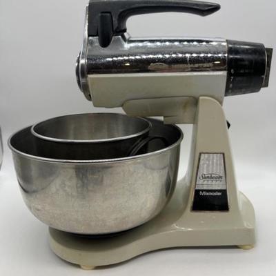 Vtg. Stainless Sunbeam Electric Mixer w/ 2 Bowls