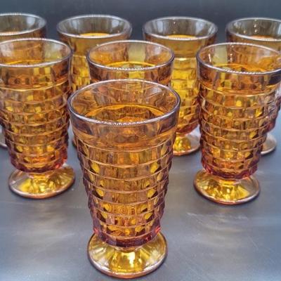 (8)Mid Century Footed Tumblers Whitehall Gold 