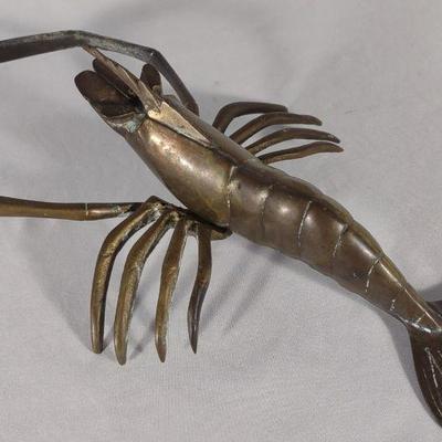Vintage Bronze Shrimp Prawn Sculpture