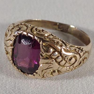 12K Gold Victorian Rhodolite Garnet Ring