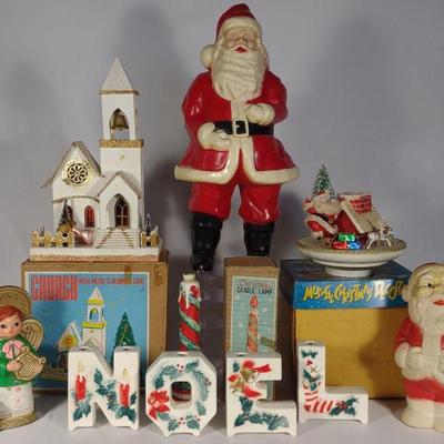 Vintage Christmas Decorations, Blow Mold & Items