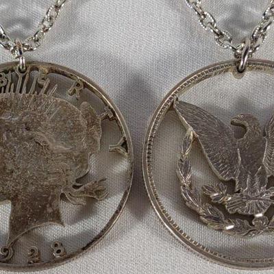 2 Silver Dollar Cut Out Coin Necklaces