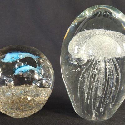 Jellyfish & Dolphin Glass Art Paperweights