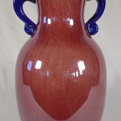 Italian Murano Pink & Blue Handled Art Glass Vase