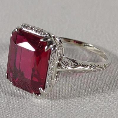 Synthetic Ruby & 14K White Gold Ring