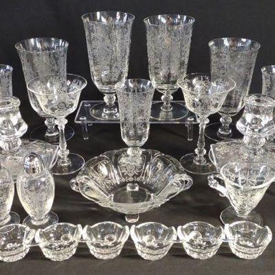 29 pc Heisey Orchid Etched Glassware Set