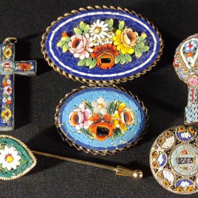 6 Italy Micromosaic Brooches & Pendant
