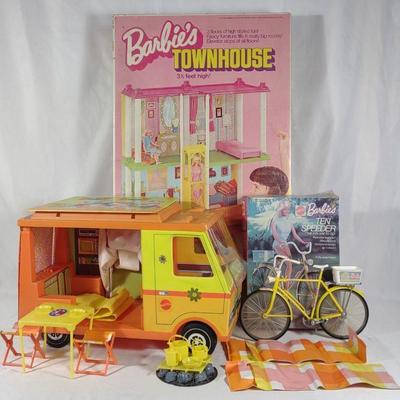 1970s Vintage Barbie Townhouse, Camper & Bike