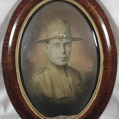 WWI US Soldier Photograph in Convex Frame