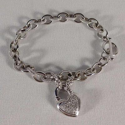 .23 ctw Diamond & Sterling Heart Toggle Bracelet