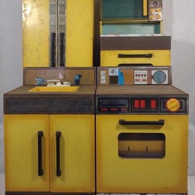 1970s Sears Metal Harvest Gold Kitchen Play Set
