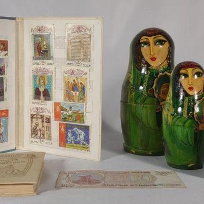 Russian Nesting Doll, Stamps & Book