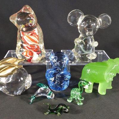 8 Art Glass Figural Animals & Paperweights
