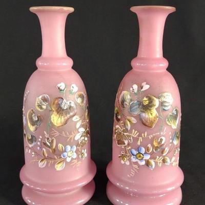 Pair of Victorian Pink Bristol Glass Vases