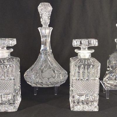 4 Clear Cut Glass Decanters w/ Stoppers