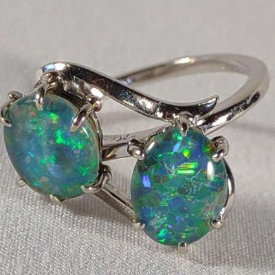 14K Gold Double Opal Triplet Ring