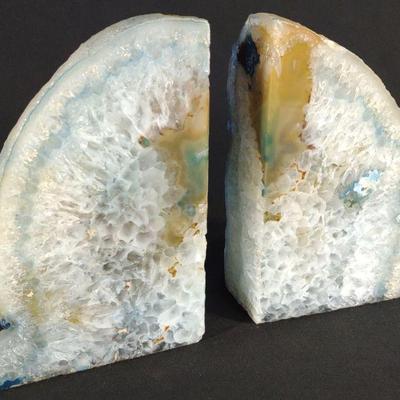 Teal Agate Geode Bookends
