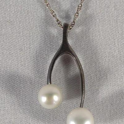 Sterling Silver Pearl Wishbone Necklace