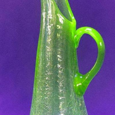 Vintage Uranium Crackle Glass Pitcher Vase