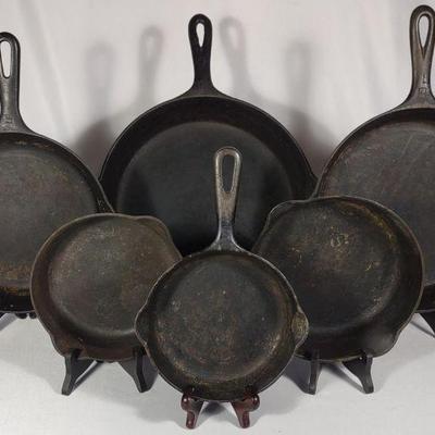 Set of 6 Cast Iron Griswold Erie Skillet Pans