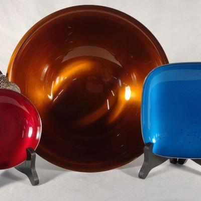 Colored Enamel & Silver Plate Bowls